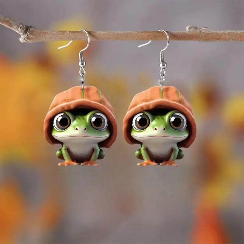 Cute and Funny Frog 2D Acrylic Earrings Fun Creative Design Animal Earrings