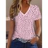 Women's T-Shirt Leopard 3D Printed V-Neck Short Sleeve Slim Casual Daily Top Y2k Clothes Outdoor Streetwear Loose Tee Female Top