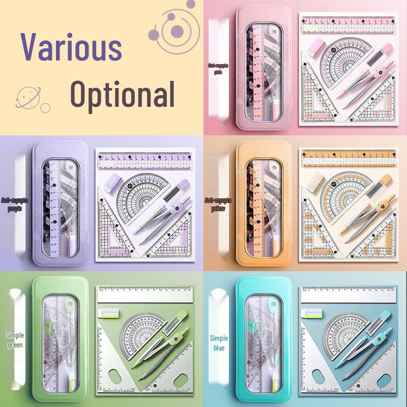 Student Geometry Ruler Set for Elementary to Junior High - Includes Compass, Triangle, and Sixth Grade Supplies