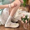Lolita Couro PU Sapatos JK Planos Laço Doce Slip-on Mocassins Sola Macia Renda Franzido Sapatos Mary Jane Femininos
