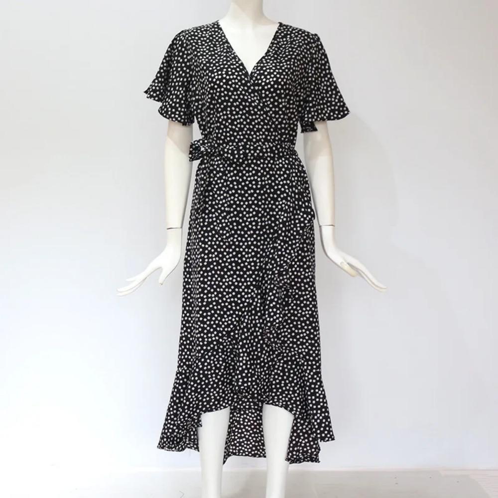 Letní plážové maxi šaty Dámské Květinový potisk Boho Dlouhé šifonové šaty Volánky Zavinování Ležérní Výstřih do V Sexy Společenské šaty Župan Žena