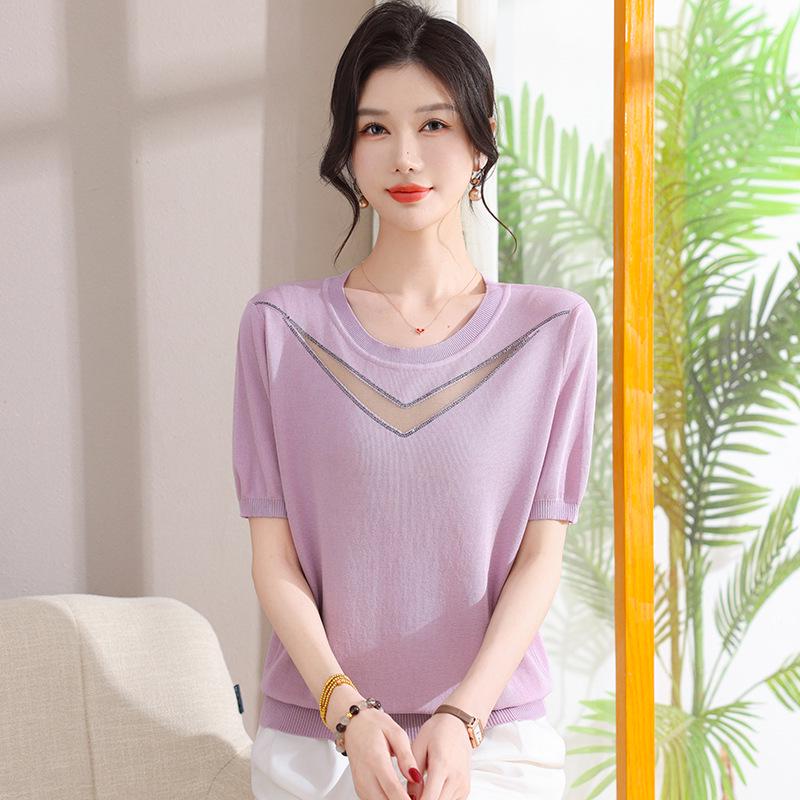 

2026 New Ice Silk Short-Sleeve T-shirt for Middle-Aged and Elderly Women - Stylish Summer Age-Reducing Top 4XL (135-150 jin) фиолетовый