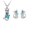 Good Cat Crystal Stud Earrings Necklace Set
