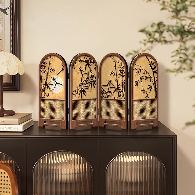 Chinese Bamboo Folding Screen Ornament - Desktop Display & TV Cabinet Decoration