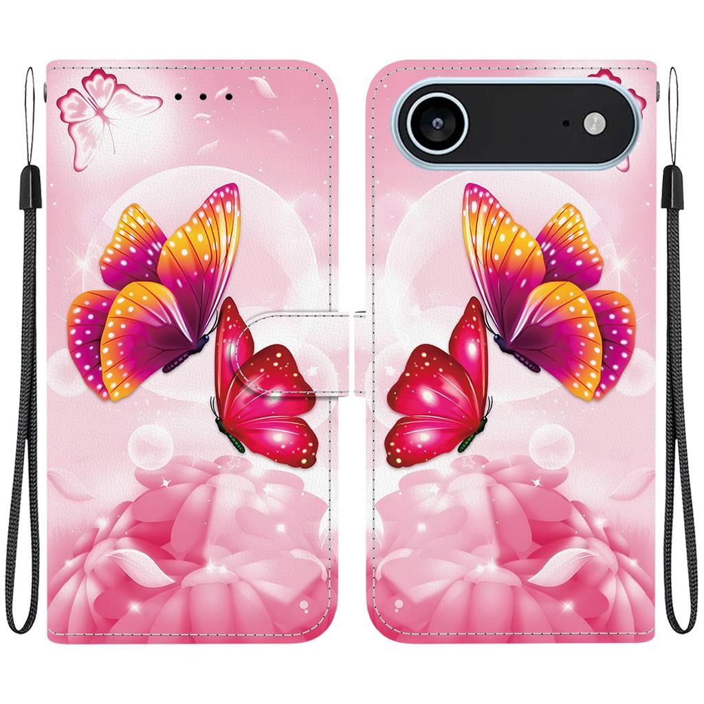 For iPhone 17 Air Case Pattern Printing Anti-Drop Leather Flip Wallet Phone Cover with Lanyard