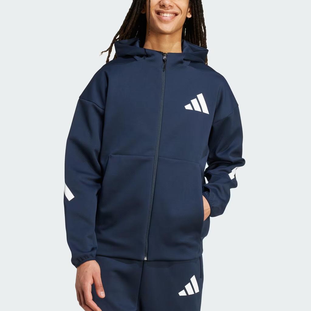 adidas Hooded Zip-Up Drop Shoulder Long Sleeve Jacket Men Jacket Ink-Blue JW4718