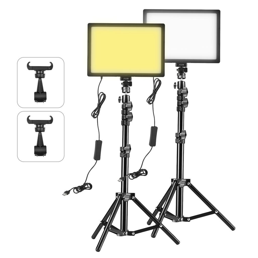 2 Packs LED Video Light Kit 15W LED Light Panel with 1.2M Metal Light Stands Phone Holders