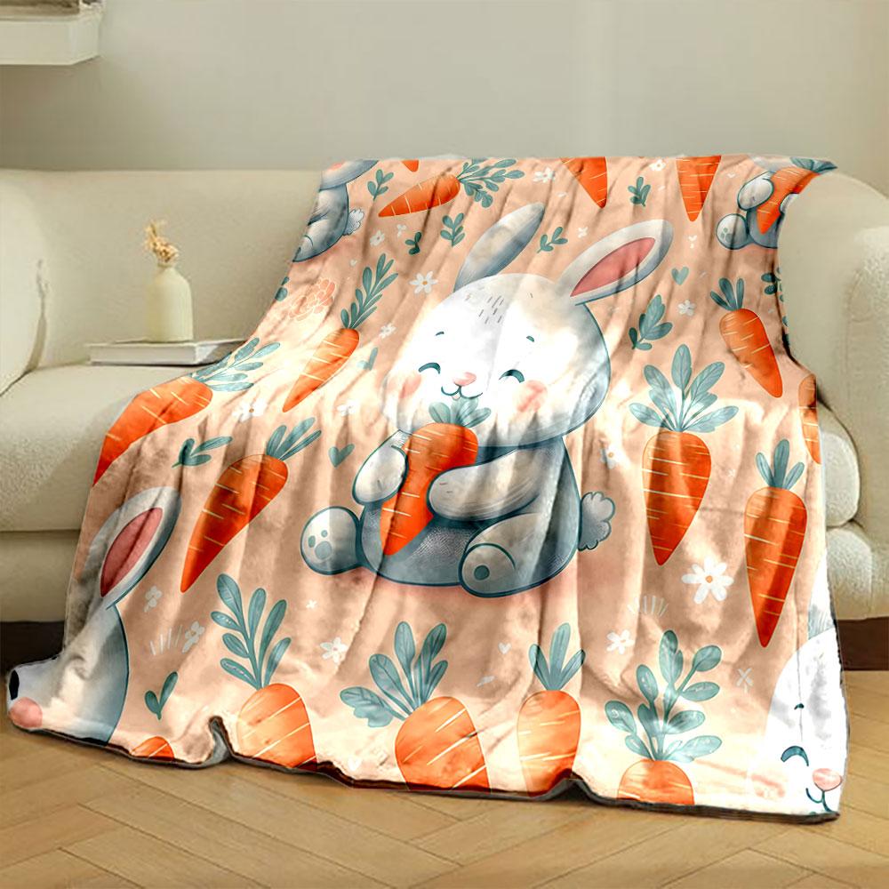 Cute Bunny with Carrots Pattern Print Blanket Soft and Cozy Perfect for the Living Room Bed Sofa or a Nap,gift