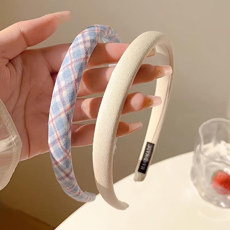 2pcs Playful and Cute Solid Color Fabric Sponge Fine Headband Sweet and Girlish Heart Versatile Headband Suitable Gift Giving