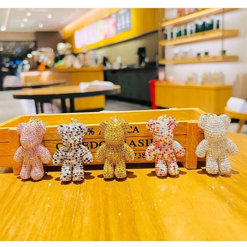 Adorable Sparkling Bear Keychain Cute Rhinestone Decor For Students And Couples