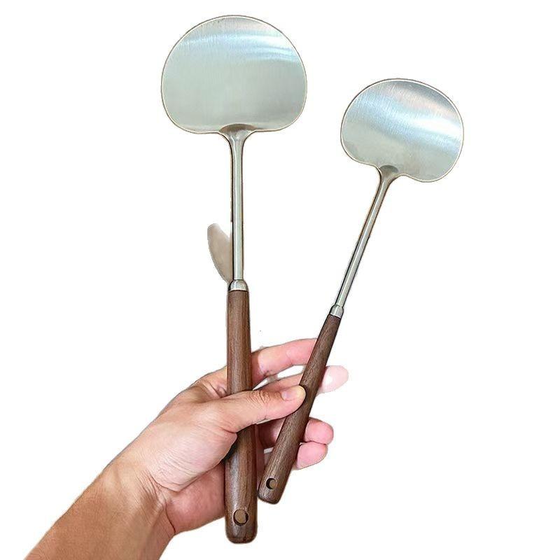 Popular Stainless Steel Mushroom Shovel Imitation Walnut Handle Spatula Stir Fry Spoon Food Grade Household Set Mushroom Shovel