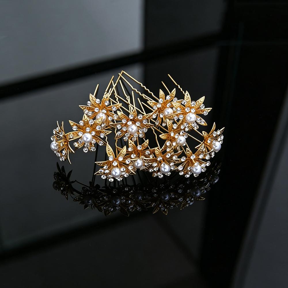 12pcs Fashion Baroque Bridal Headpiece U-Shaped Pin Pearl Flower Hairpin Women Hair Fork Coiled Hair Accessory Braided