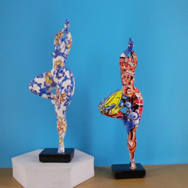 Modern Dancing Lady Statue Colorful Graffiti Resin Abstract Woman Sculpture Perfect For Living Space And Office Decors