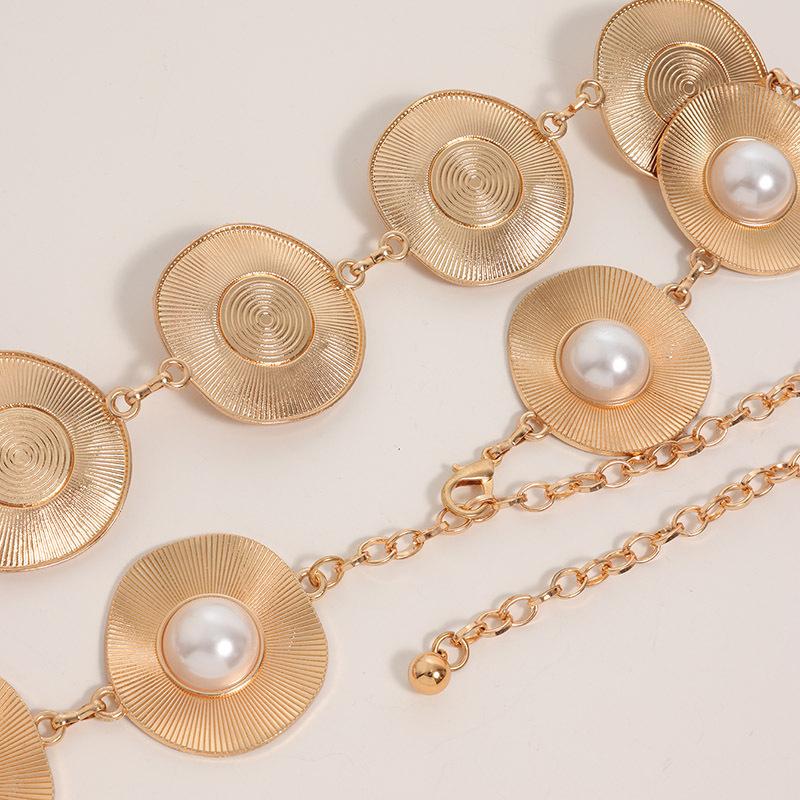High-end Women's Waist Chain Metal Geometric Atmospheric Fashion Apparel Waist Chain Pearl Inlaid with Elegant Women's Waist Chain