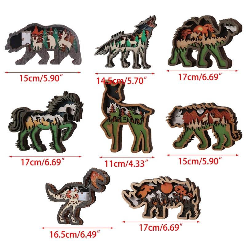 Forest Animals Crafts Handcrafted Wooden Sculpture Office Ornament Home Rustic Decorations Hollow Wooden Crafts