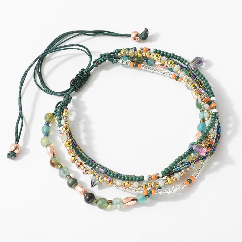 Boho Style Handmade Beaded Bracelet Women Alloy Geometric Woven Cuff Vacation Travel Accessory Boho Beaded Bracelet - Small