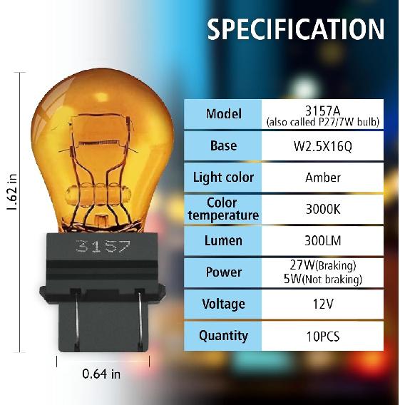 3157A(Amber) Light Bulb 10 Pack,3157 Automotive Brake Light Turn 3157 Miniature Bulb Mini Bulb Taillight Turn Signal Light,Replacement For