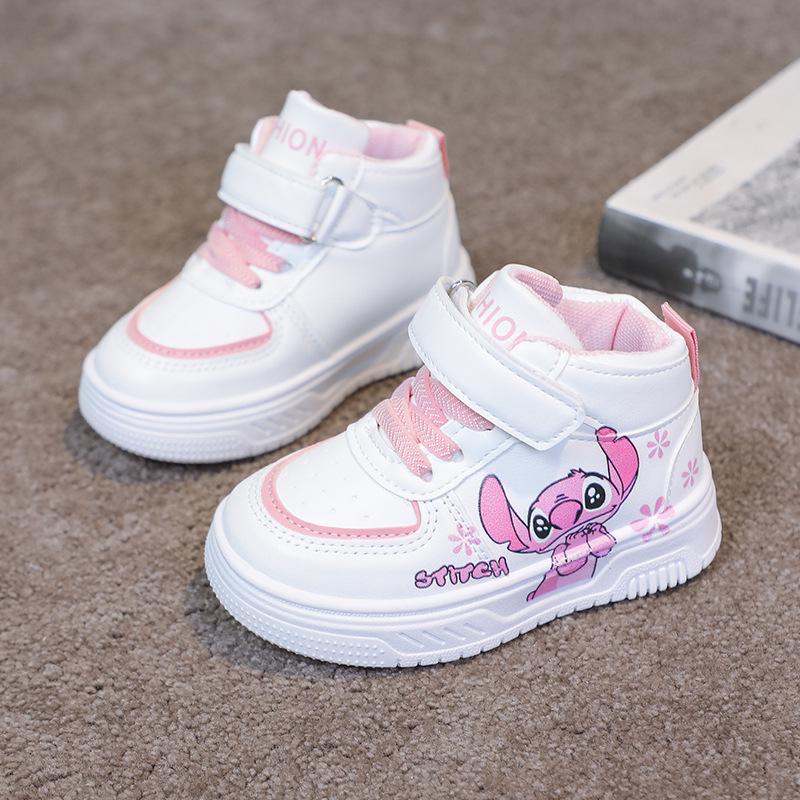 Atmungsaktive High-Top Cartoon-Skateschuhe für Kleinkinder und Mädchen, Leichte und lässige weiße Sneaker