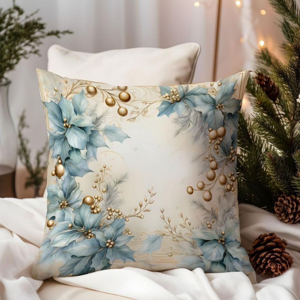 Eleganter, weihnachtlicher Kissenbezug mit Hirschmotiv und goldenen Akzenten