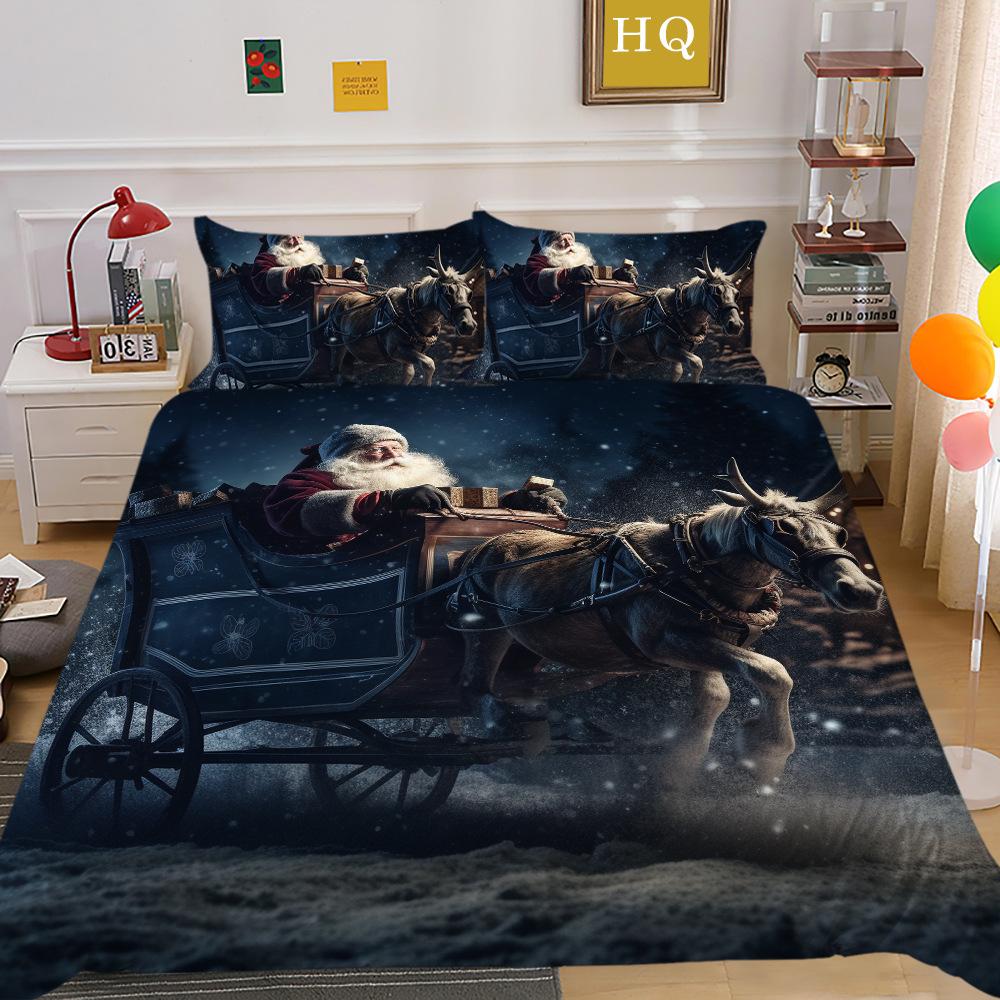 

Пододеяльник из полиэстера с 3D-принтом «Карета Санта-Клауса», набор из двух или трех предметов EU Single 135*200