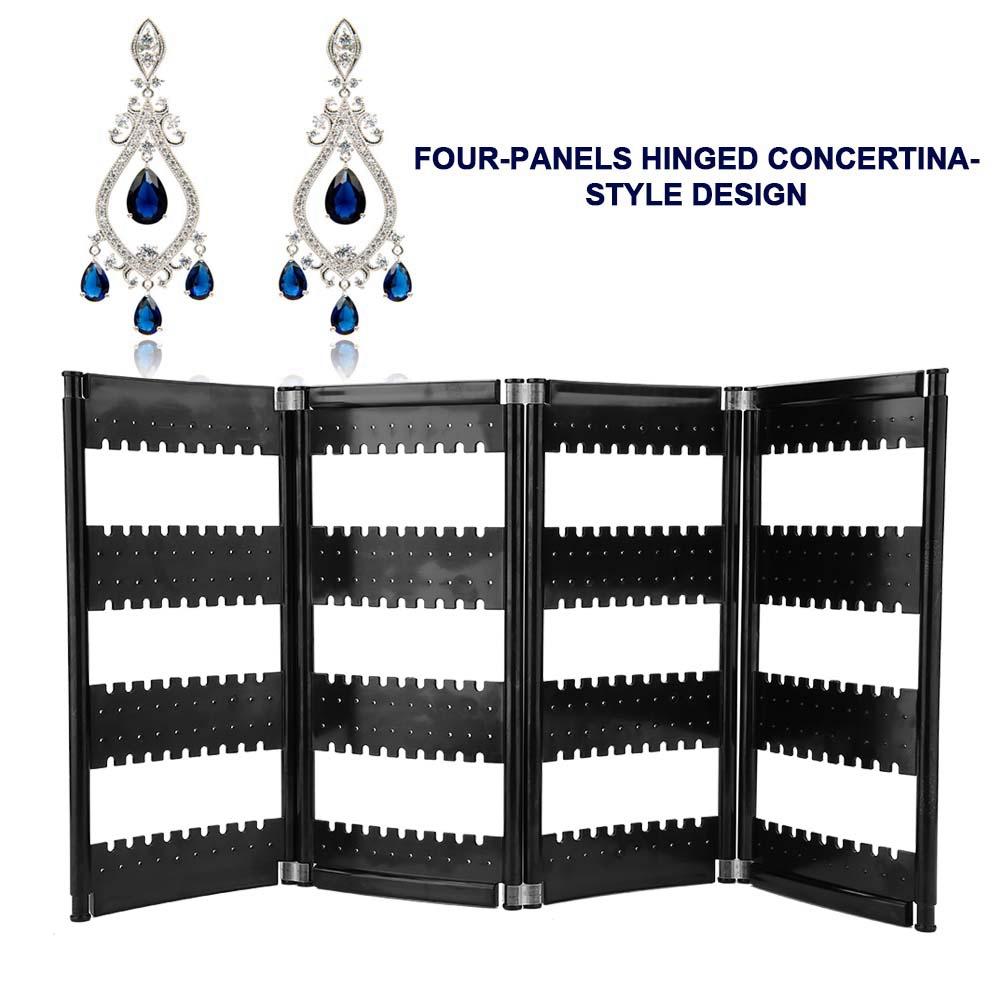 Foldable 4-Panel Jewelry Holder Earrings Display Stand Ear Studs Storage Rack   (Black)