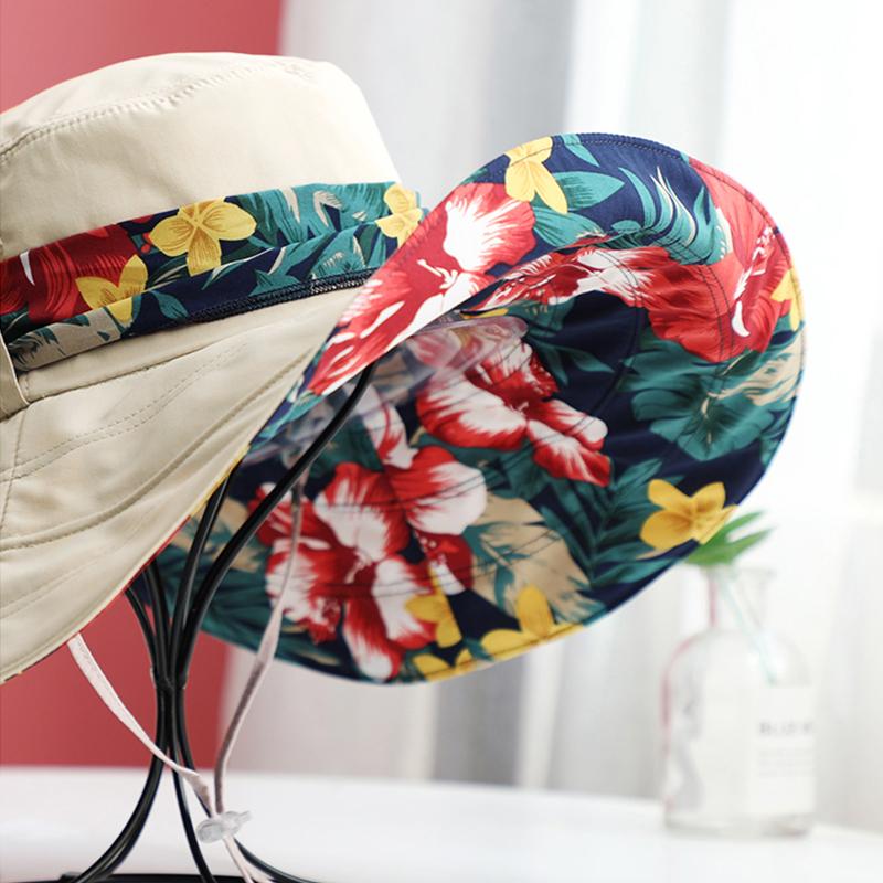 Women's Extra Wide Brim Beach Sun Hat, Summer Fashion Printed Ribbon Sun Cap, UV Protection Foldable Breathable hat