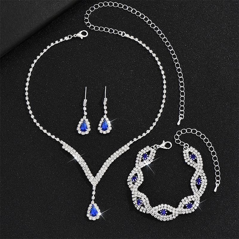 1Set Luxury Exquisite Rhinestone Bride Jewelry Set For Women Girls Fashion Simple Water Drop Earrings Necklace Bracelet Gifts