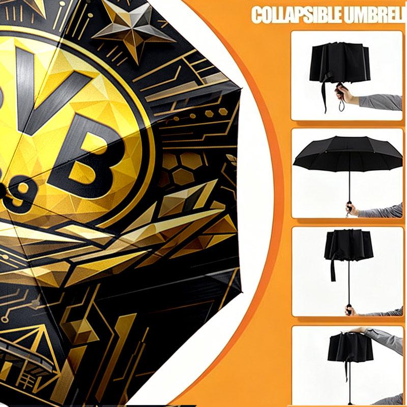 Custom Name Personalized Borussia Dortmund Bvb Print Umbrella, Auto Open Close, 8‑Rib Sturdy Frame, Commute Camping Hiking Use, Birthday Gift
