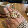 Ocean Style Starfish Seahorse Conch Shell Imitation Pearl Ring 3-Piece Set Creative Exaggerated Beach Vacation Style Ring