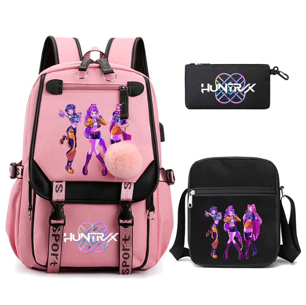 3Pcs/set Anime Kpop Demon Hunters Printed Backpack with Shoulder Bag Pencil Case for Teenager Girl Boy Bookbag Large Capacity Travel Bag Kid Gift