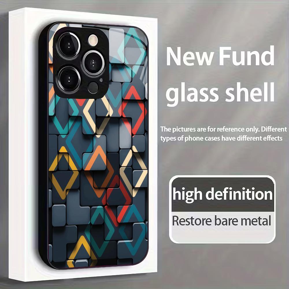 Creative geometric pattern glass mobile phone case suitable for iPhone 17/16/15/14/13/12/11 Pro Max all-inclusive anti-fall