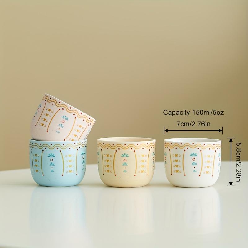 

Набор кофейных карафов смешанных цветов, коллекция керамических кружек 150 мл/5 унций с дизайном пальмы/ромашки - Идеально для эспрессо, латте, капучино, чая,