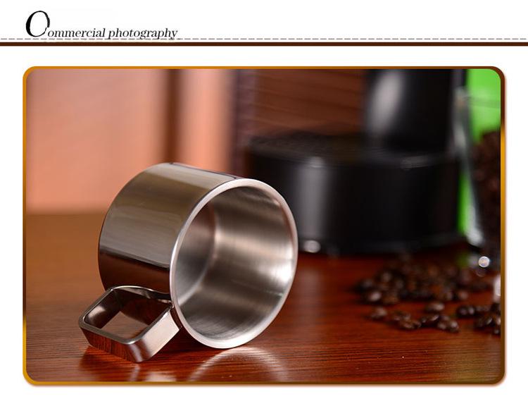 Ensemble de tasses à café double couche en acier inoxydable 304 avec soucoupe et cuillère (Anti-brûlure, isolé)