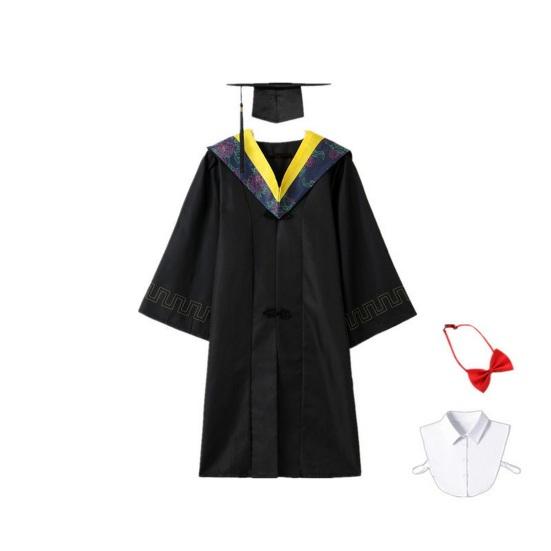 Unisex Matte Graduation Cap Gown Set with Fake Shirt Collar And Neck Tie Professional Formal Attire Bachelor's Uniform for High School College