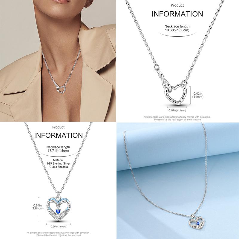 Original Necklace 925 Sterling Silver CZ Simple Heart Chain Necklace For Women Fit Original Charm Beads DIY Making Jewelry Gift