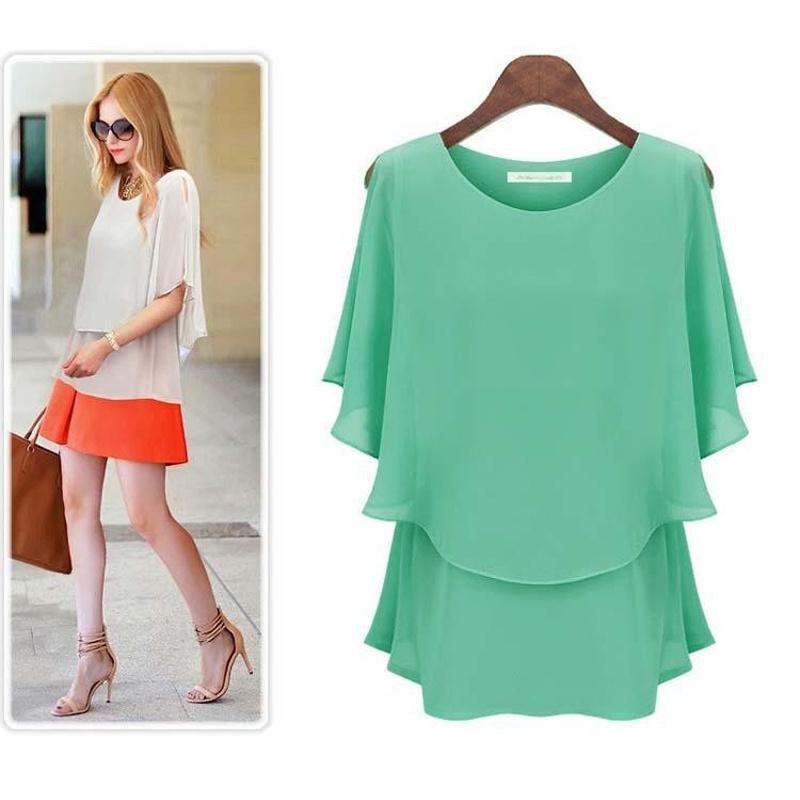 New Arrival Latest Women Chiffon Summer Plus Size Lotus Sleeve Double Shirt Sundress Elegant Casual Wear