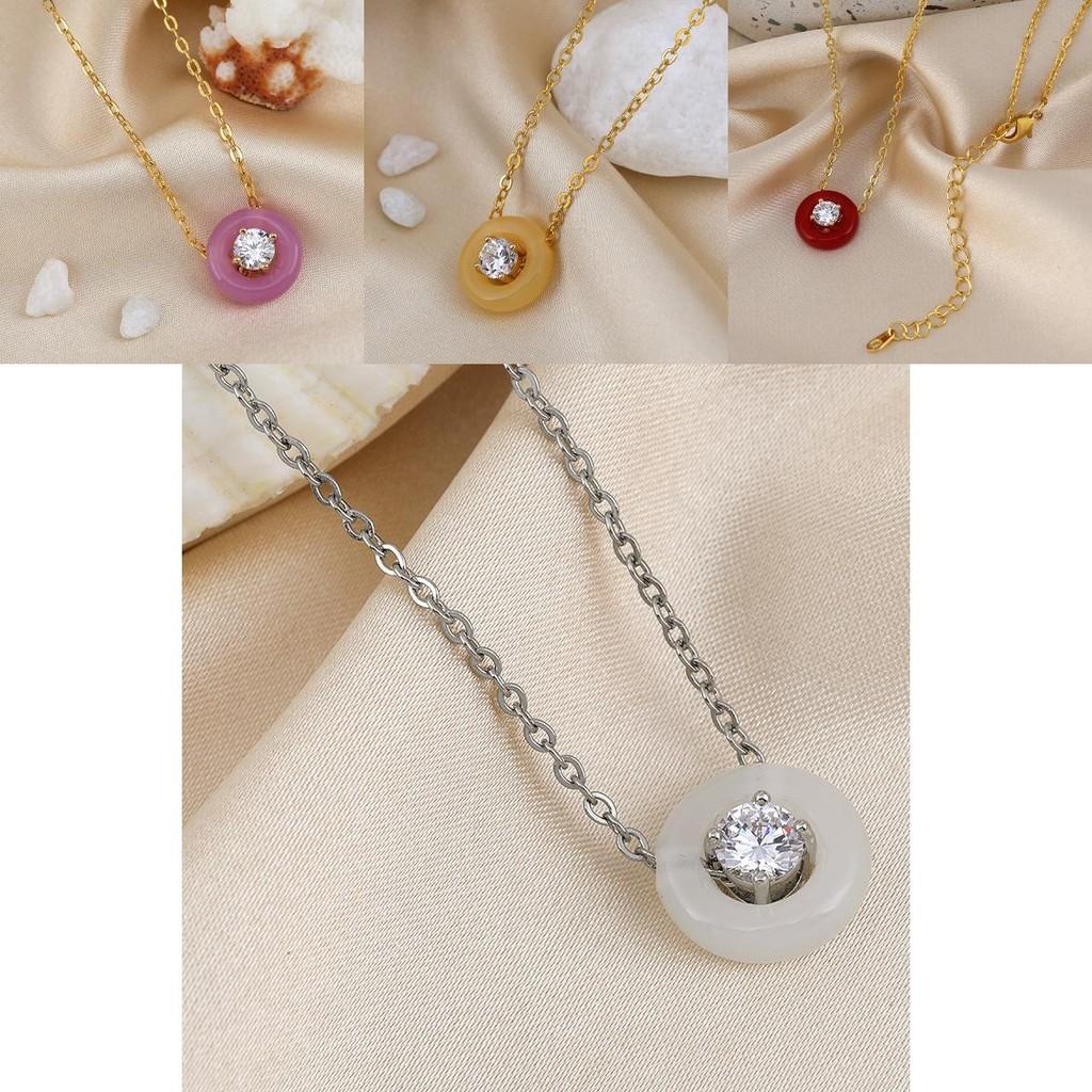 Stunning Korean Style Round Bubble Agate Zirconia Clavicle Necklace For Women In Unique Colors
