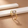 French Retro Rhinestone Adjustable Gold-Plated Titanium Steel Ring with Heart and Diamond Accents