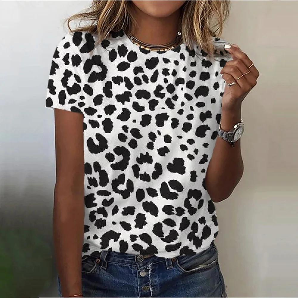

Летняя женская футболка с коротким рукавом и круглым вырезом, 3D-принт, цветной леопардовый узор, футболка, пуловер, топ, модная уличная женская одежда 6XL