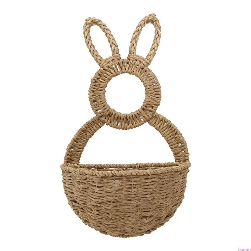 Rabbit Shape Basket Woven Plastic Easter Basket Wall Hanging Ornament For Holiday Decoration Indoor and Outdoor Display