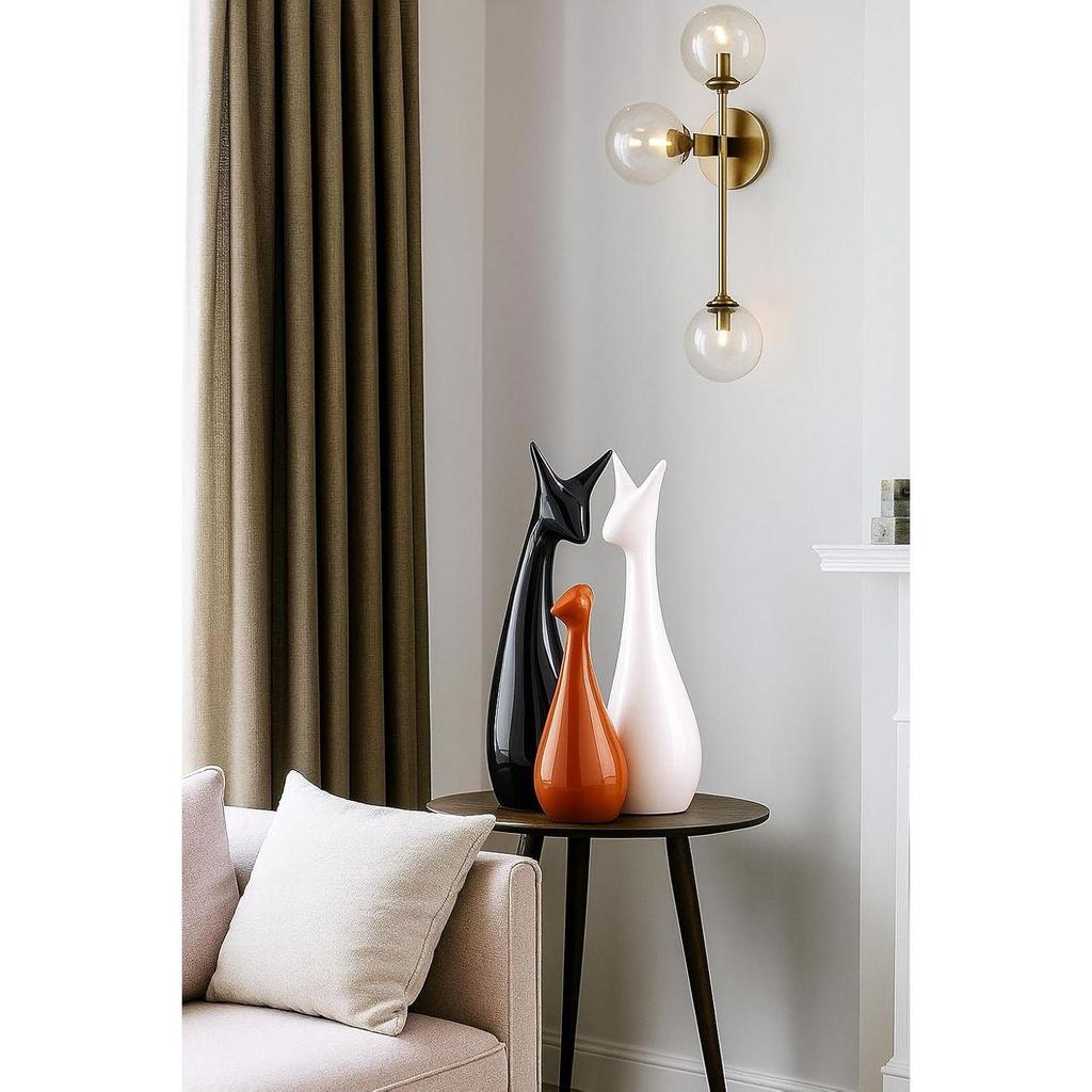 Home Decoration Lucky Deer Family Set | Piano Finish Ceramic Figures - (Set of 3, Black, White & Brown - Deer Family)