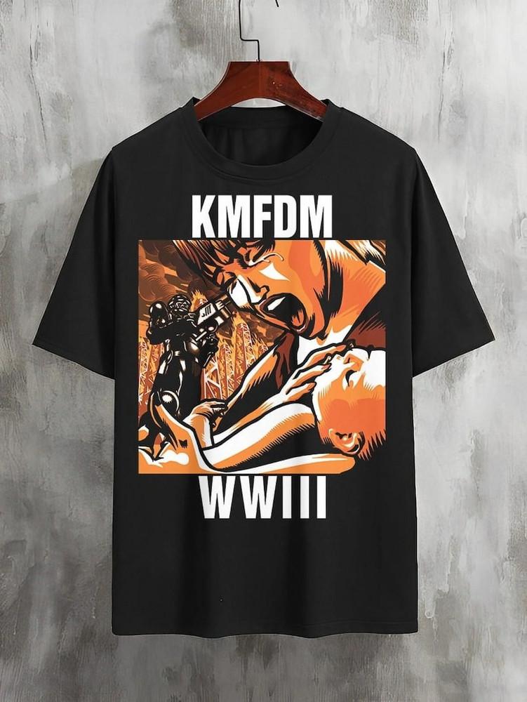 Vtg KMFDM Band WWIII Short Sleeve Cotton Black T Shirt For Men SE237 Unisex T-Shirt XXXL