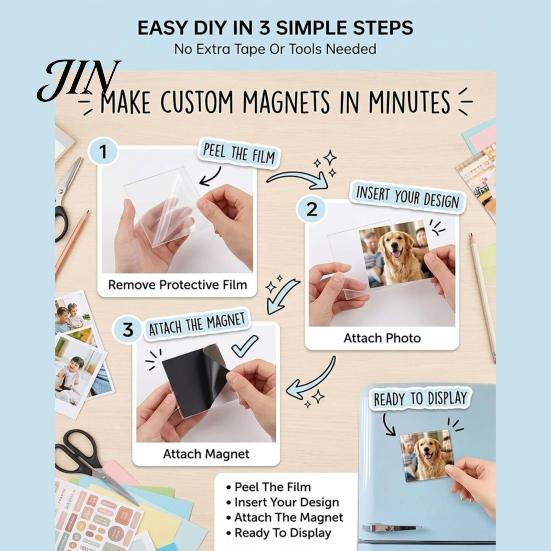 Magnetic Fridge Decor 10 Sets DIY Acrylic Magnet Kit, Square Refrigerator Durable Magnets Crafts, Clear Picture Photo Holder for Home Office