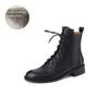 Stivali da donna autunno/inverno con punta tonda e tacco spesso, scarpe da donna, stivali in vera pelle, stivali corti con cerniera, stivali da motociclista, marroni