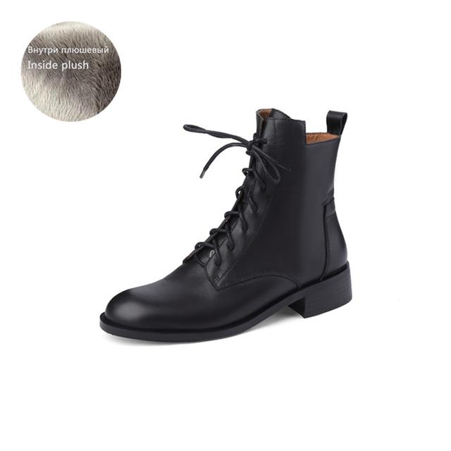 Stivali da donna autunno/inverno con punta tonda e tacco spesso, scarpe da donna, stivali in vera pelle, stivali corti con cerniera, stivali da motociclista, marroni
