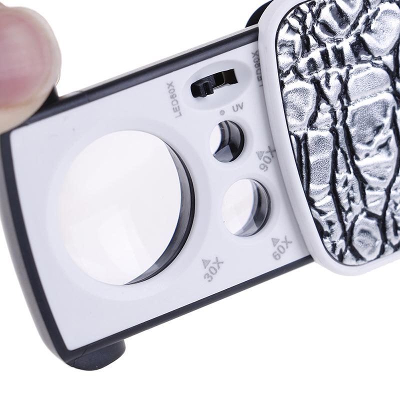 

30X 60X 90X Pocket Magnifying Magnifier Jeweler Eye Glass Loupe Loop Led Lights срібний