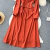 Vintage Spring Autumn Women Dress French Turn-down Collar Full Sleeve Solid Color A-line Female Long Shirt Dresses