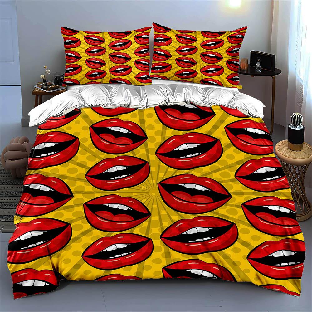 Pop art lips Bedding Duvet cover sets Duvet covers Pillowcases gifts (1 * Duvet Cover 2 * Pillowcases, without duvet insert)