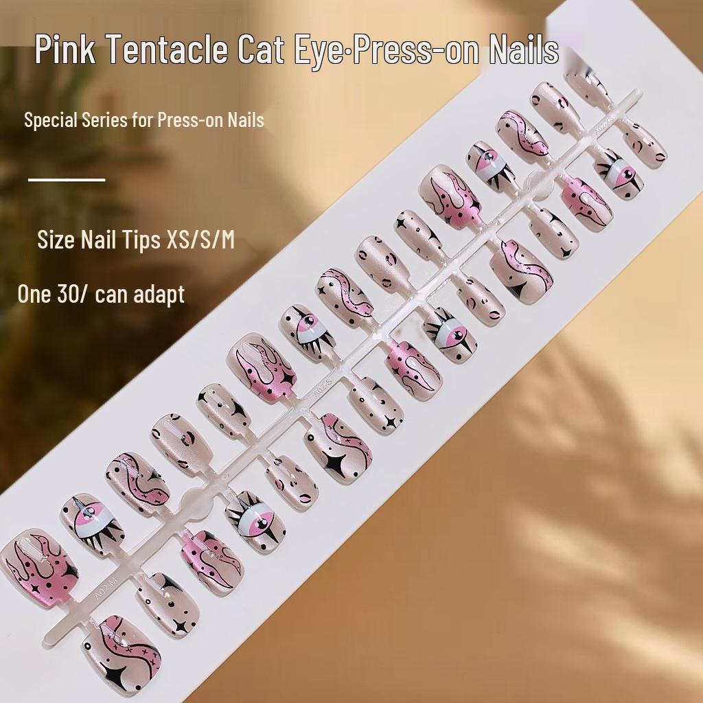 

Розовые наклейки для ногтей с монстром-щупальцем - Милые, Забавные накладные ногти «кошачий глаз»