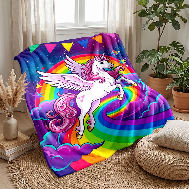 Winged Unicorn Moons Flowers Theme blanket Lightweight Warm Flannel Blanket Decorative Throw Blanket for Home Decoration